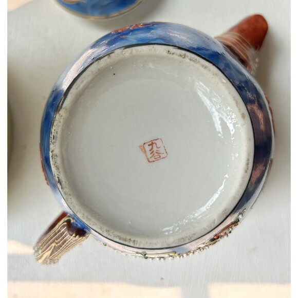 Vintage Hand Painted Kutani  Dragonware Moriage Japanese Teapot Blue Gold 7.5" - Picture 8 of 16